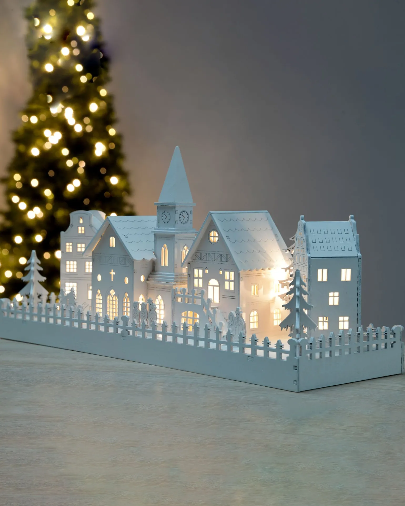 Pre-Lit Wooden Village Church Scene, 45 Cm