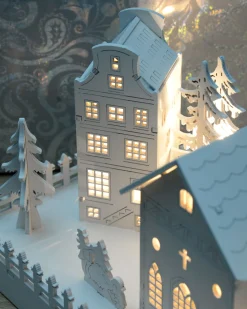 Pre-Lit Wooden Village Church Scene, 45 Cm