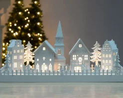 Pre-Lit Wooden Village Church Scene, 45 Cm