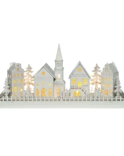 Pre-Lit Wooden Village Church Scene, 45 Cm