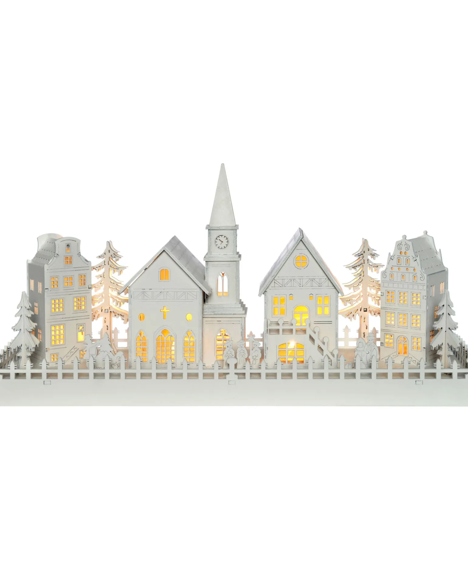 Pre-Lit Wooden Village Church Scene, 45 Cm