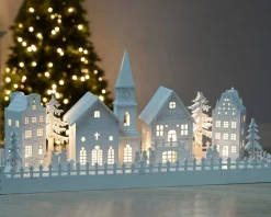 Pre-Lit Wooden Village Church Scene, 45 Cm
