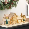 Pre-Lit Wooden Village Scene, Neutral, 48 Cm
