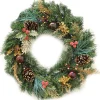 Pre-Lit Wreath, Red/Gold, 60 Cm