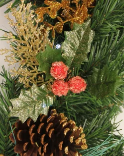 Pre-Lit Wreath, Red/Gold, 60 Cm