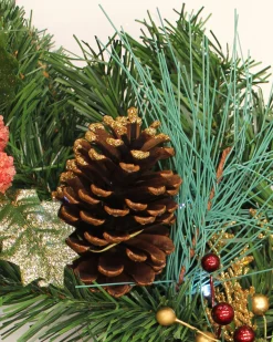 Pre-Lit Wreath, Red/Gold, 60 Cm