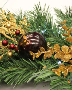 Pre-Lit Wreath, Red/Gold, 60 Cm