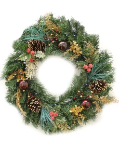 Pre-Lit Wreath, Red/Gold, 60 Cm