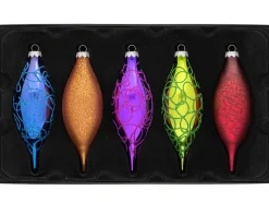 Rainbow Glass Baubles 5 Pack, 15 Cm