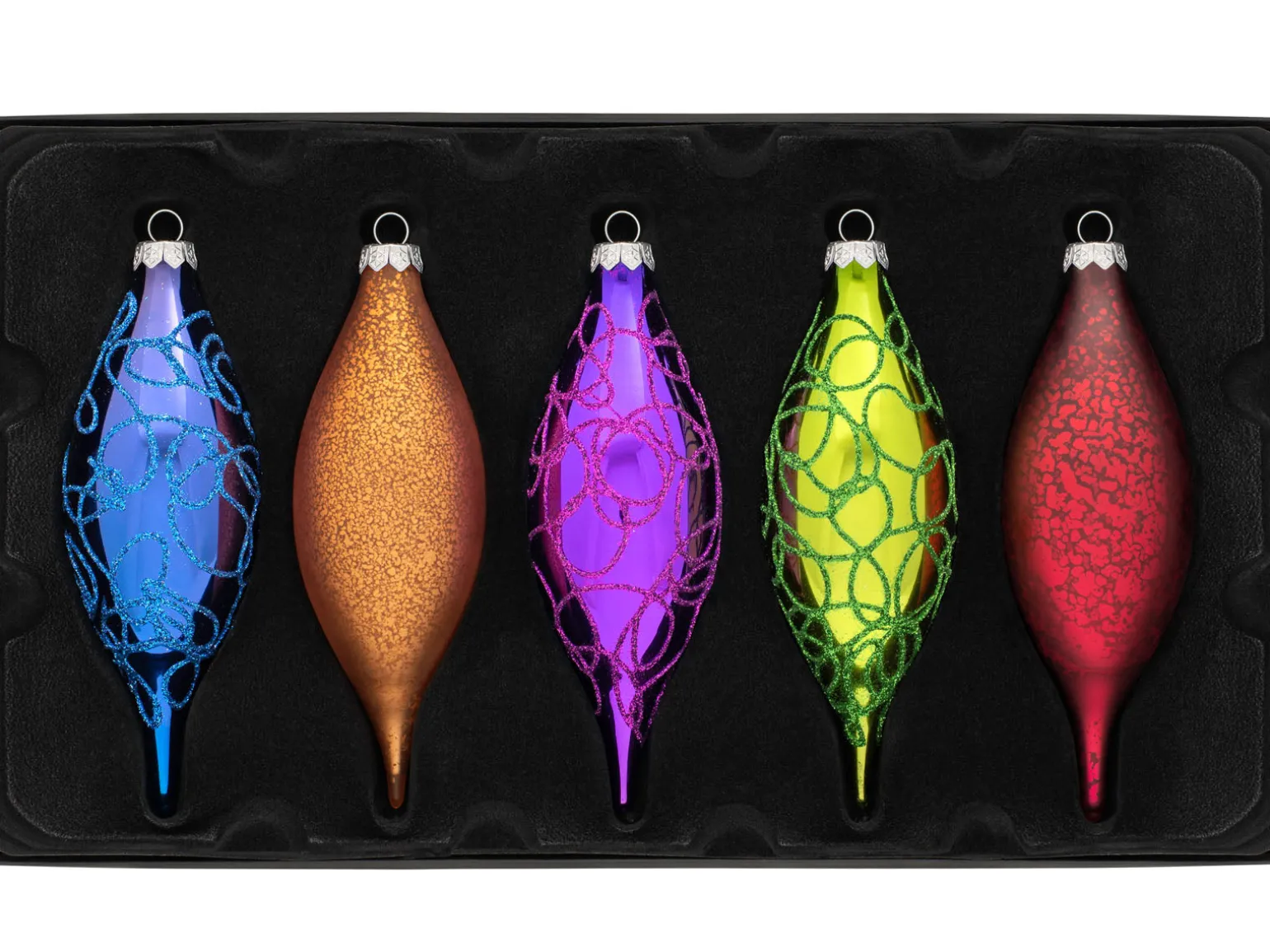 Rainbow Glass Baubles 5 Pack, 15 Cm