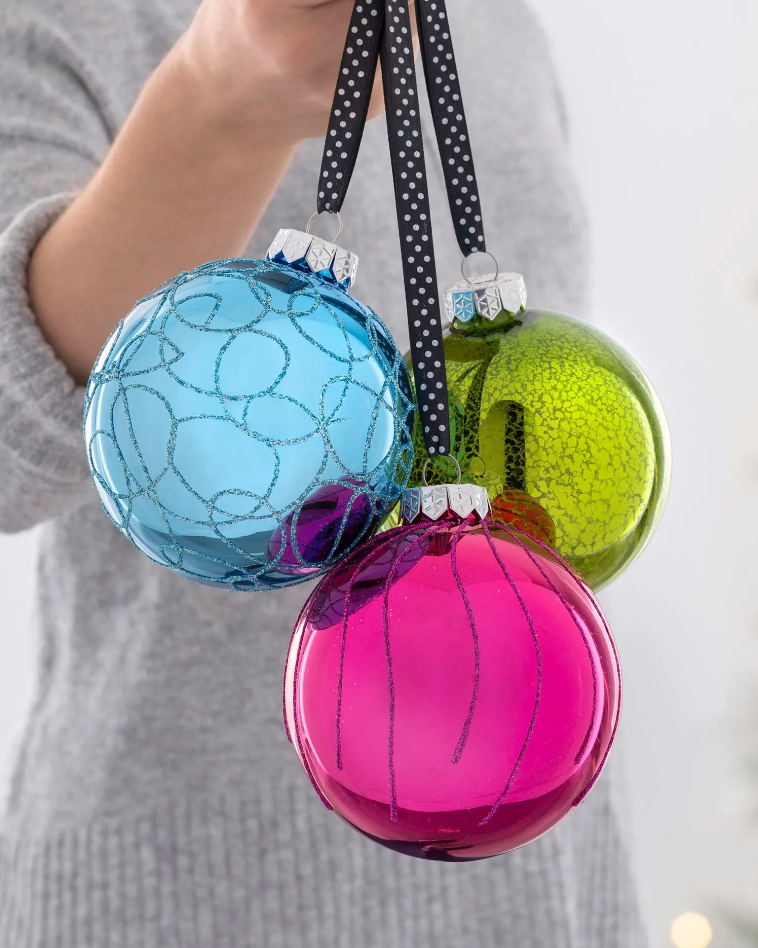 Rainbow Glass Baubles, 3 Pack, 11 Cm