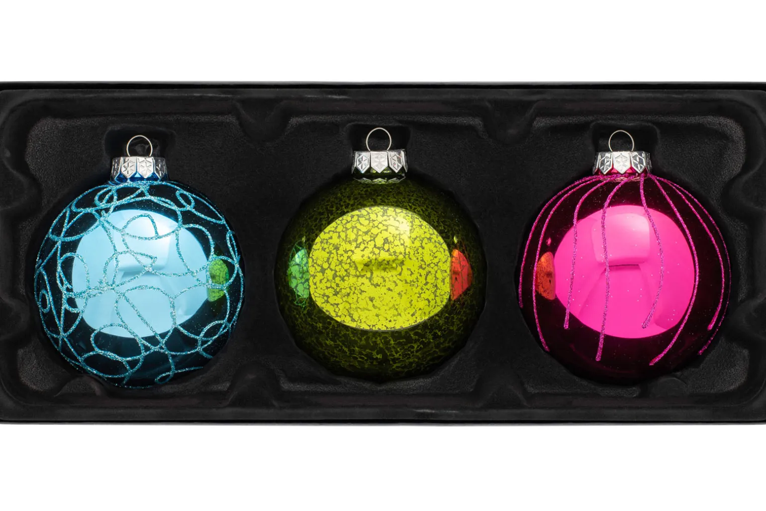 Rainbow Glass Baubles, 3 Pack, 11 Cm