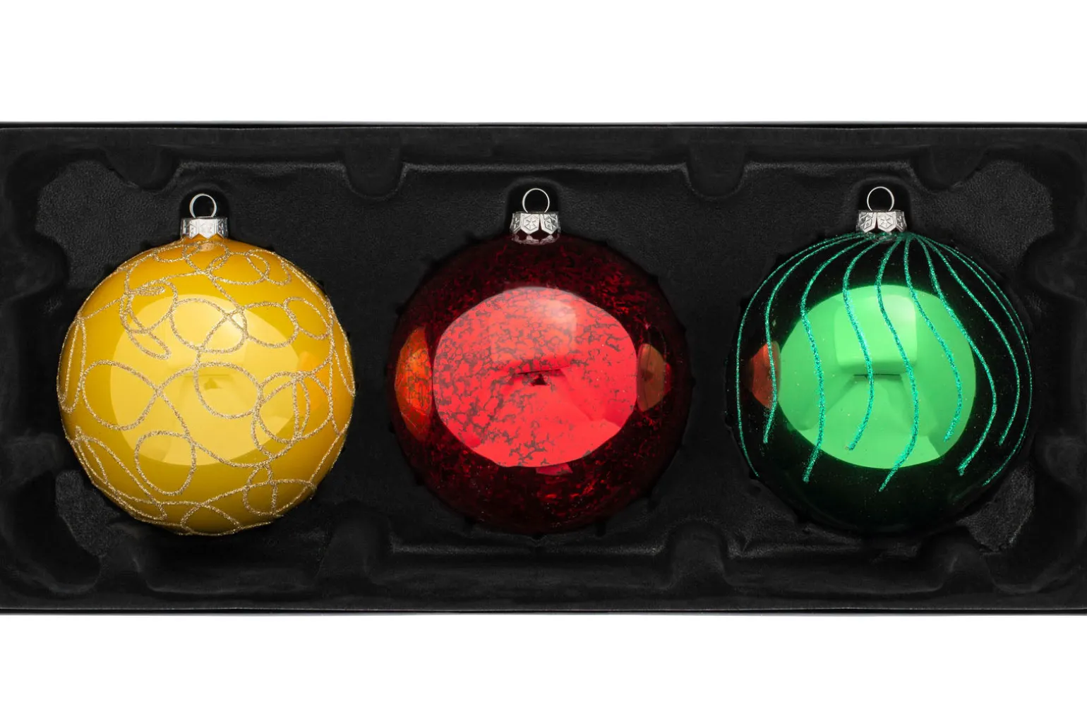 Rainbow Glass Baubles, 3 Pack, 13 Cm