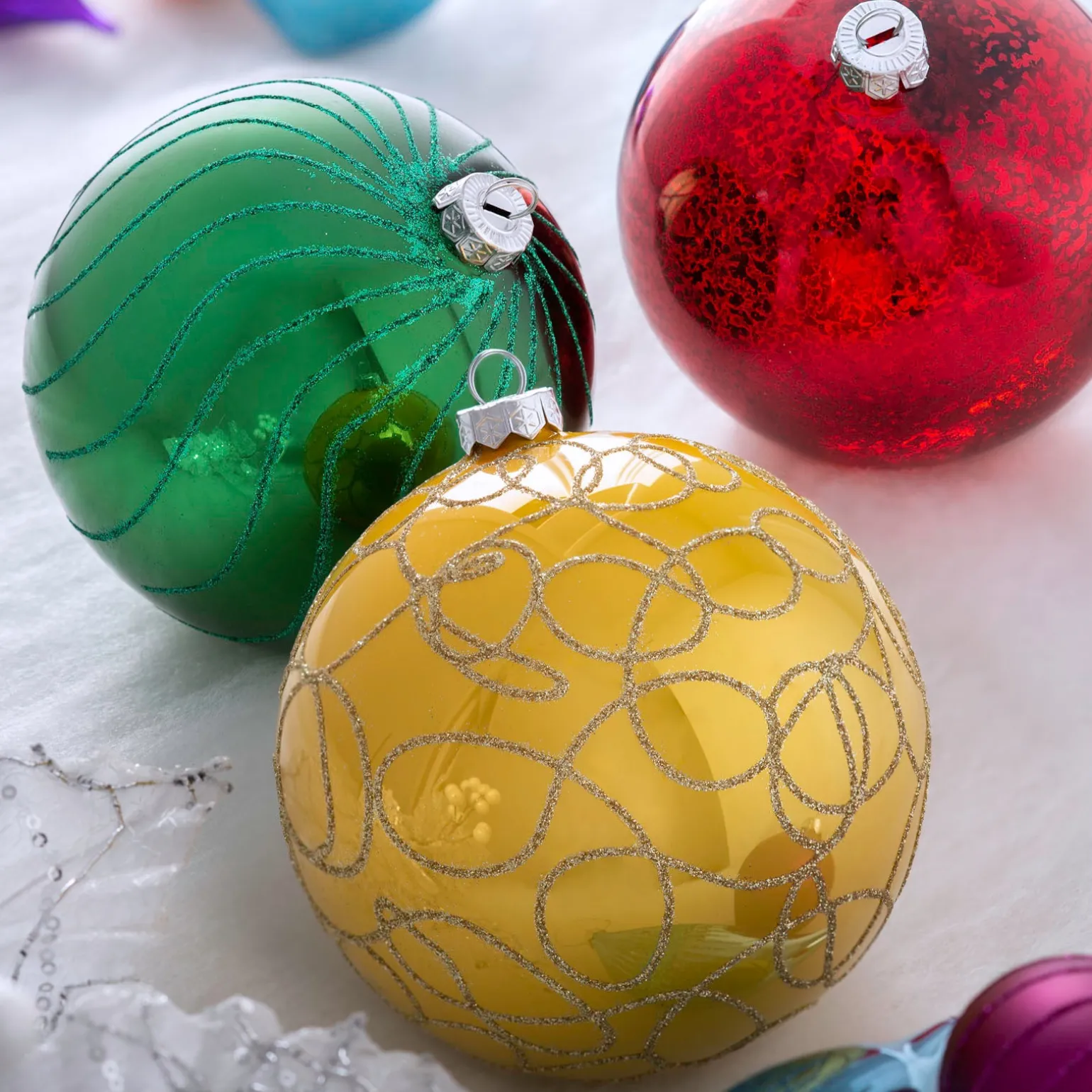 Rainbow Glass Baubles, 3 Pack, 13 Cm