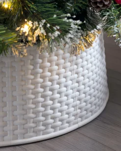 Rattan Effect Tree Collar, White, 65 Cm
