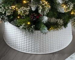 Rattan Effect Tree Collar, White, 65 Cm