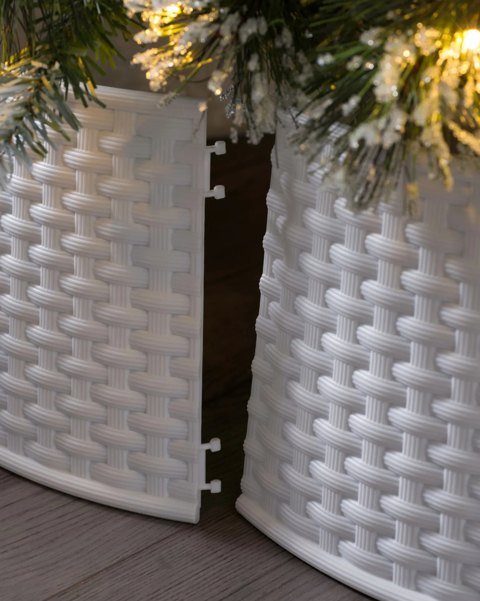 Rattan Effect Tree Collar, White, 65 Cm