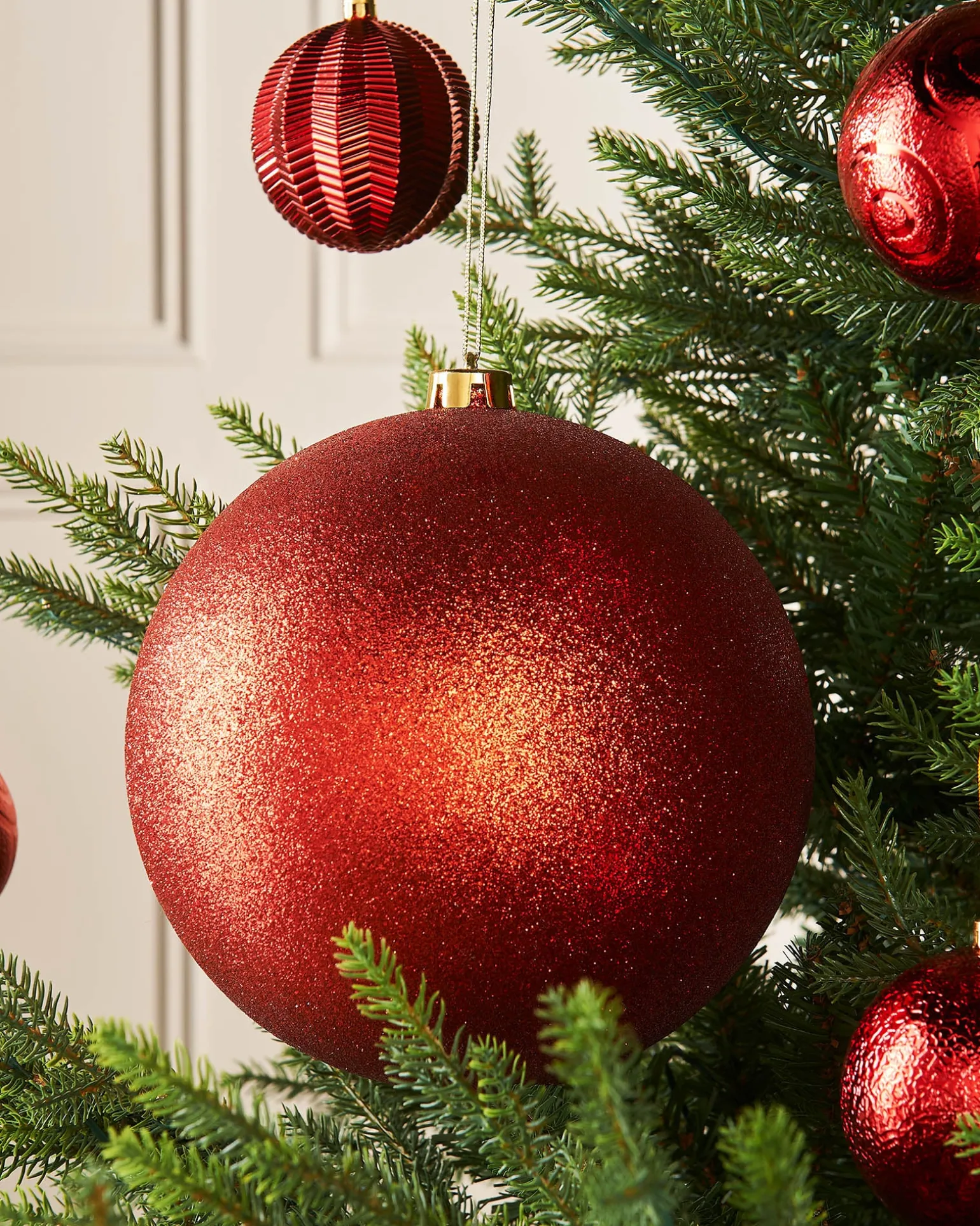 Red Large Glitter Shatterproof Bauble, 20 Cm