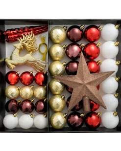 Red/Gold Shatterproof Baubles Set, 50 Pack