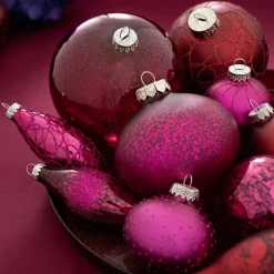 Ruby Glass Baubles, 3 Pack, 10 Cm