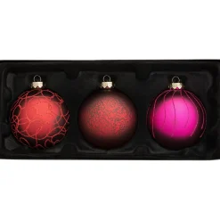 Ruby Glass Baubles, 3 Pack, 10 Cm