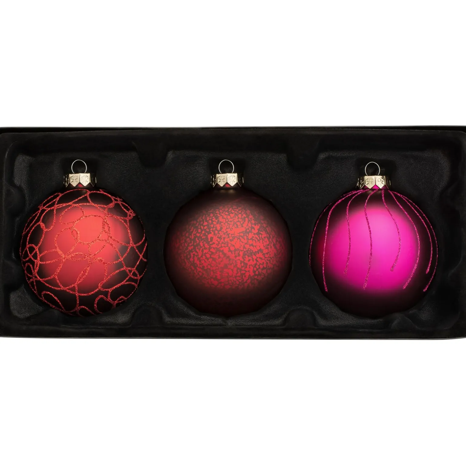 Ruby Glass Baubles, 3 Pack, 10 Cm