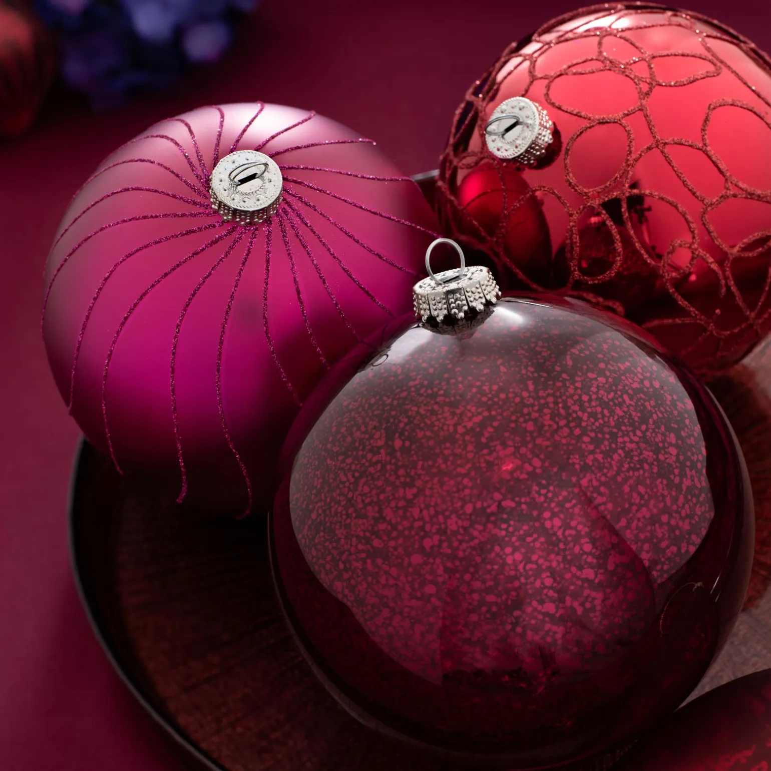 Ruby Glass Baubles, 3 Pack, 13 Cm