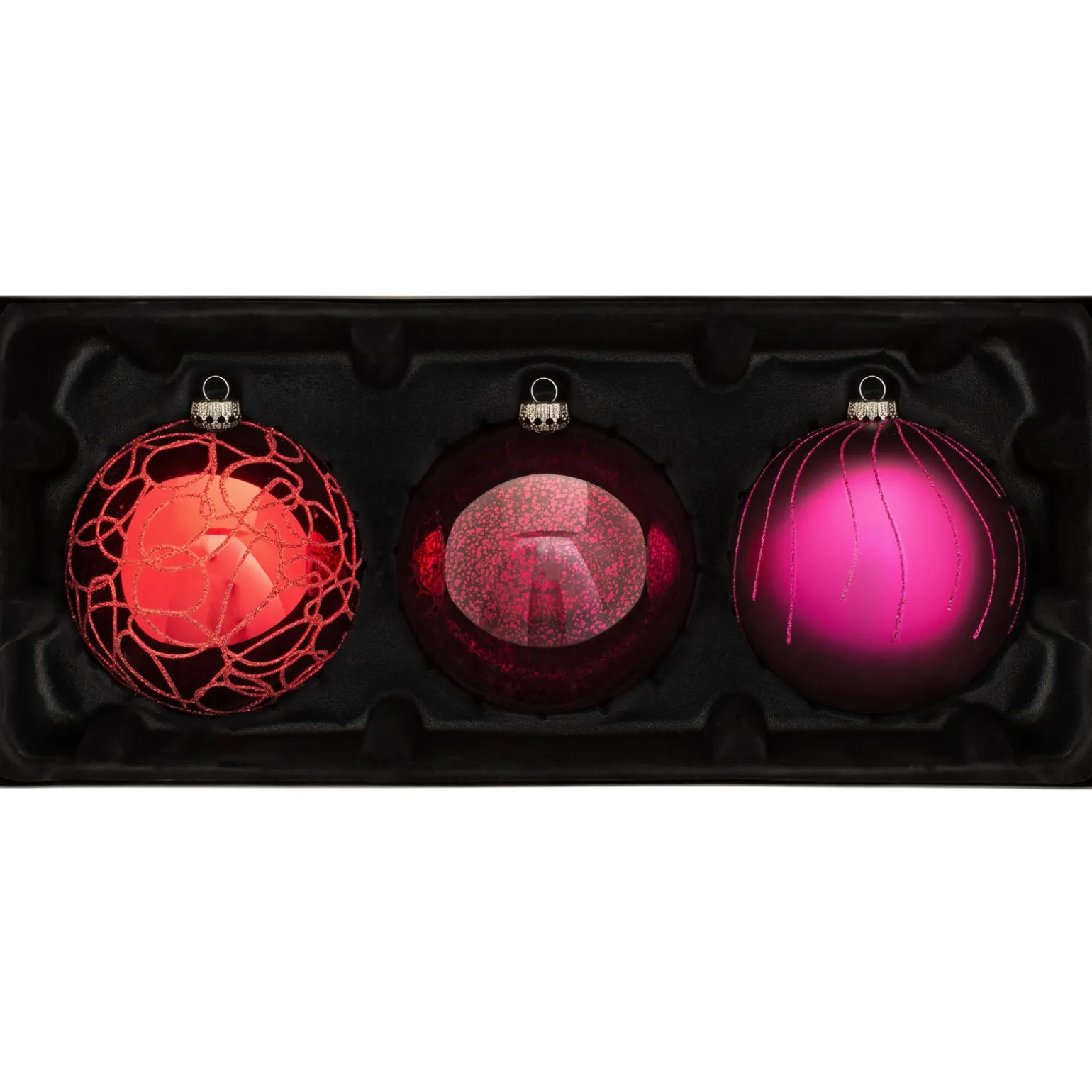 Ruby Glass Baubles, 3 Pack, 13 Cm