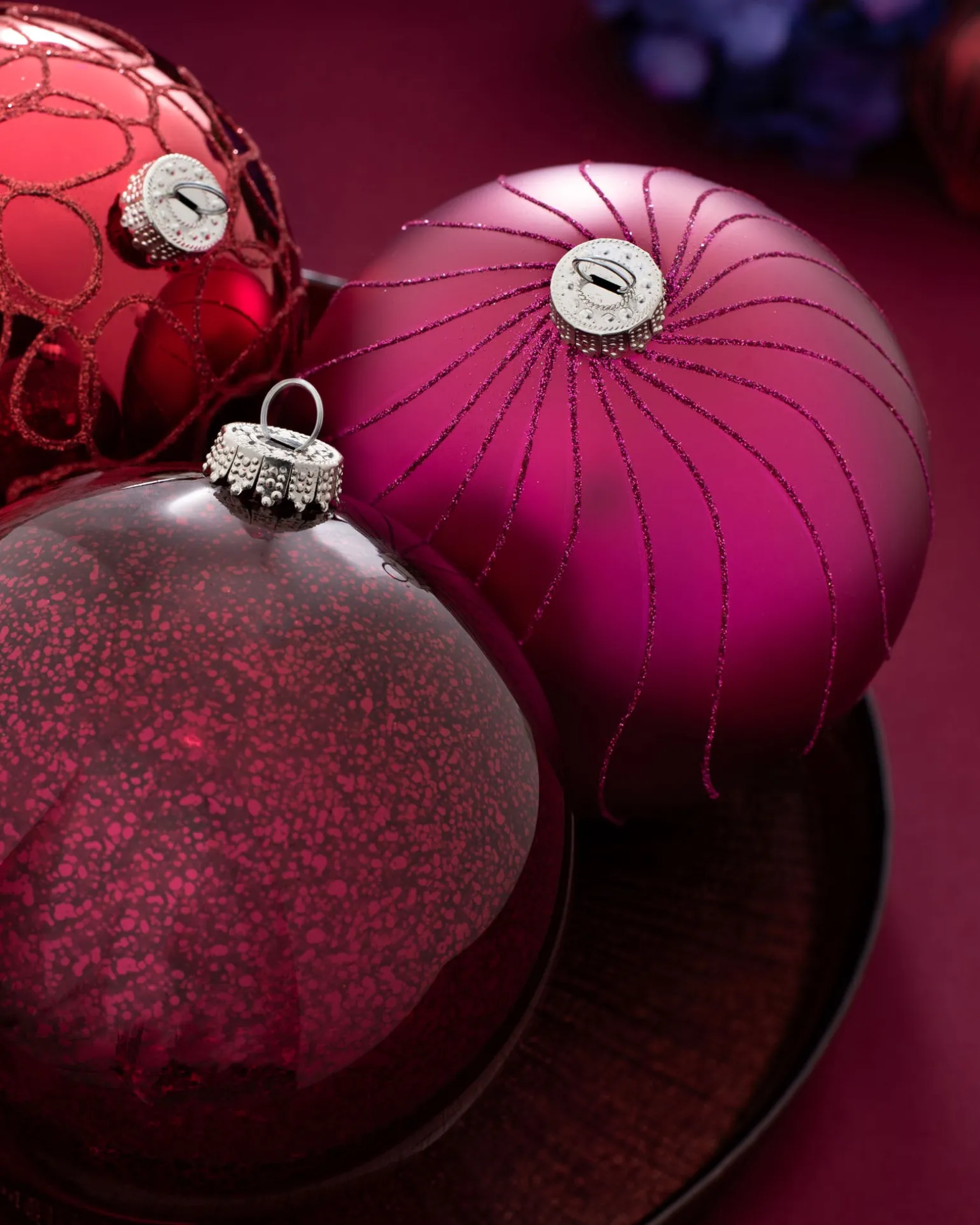 Ruby Glass Baubles, 3 Pack, 13 Cm