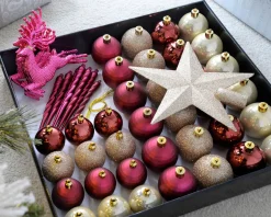 Ruby/Gold Shatterproof Baubles Set, 50 Pack, 6 Cm