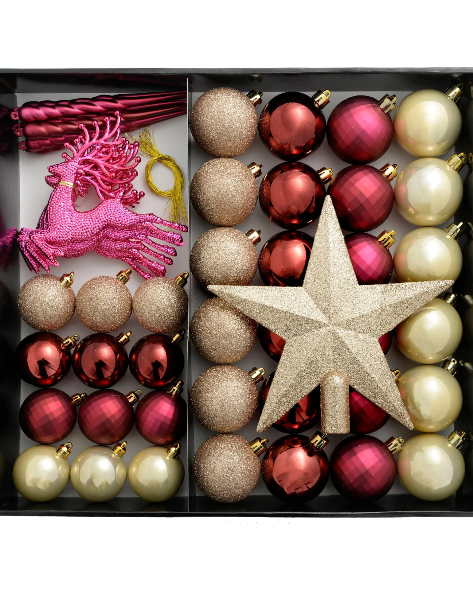 Ruby/Gold Shatterproof Baubles Set, 50 Pack, 6 Cm