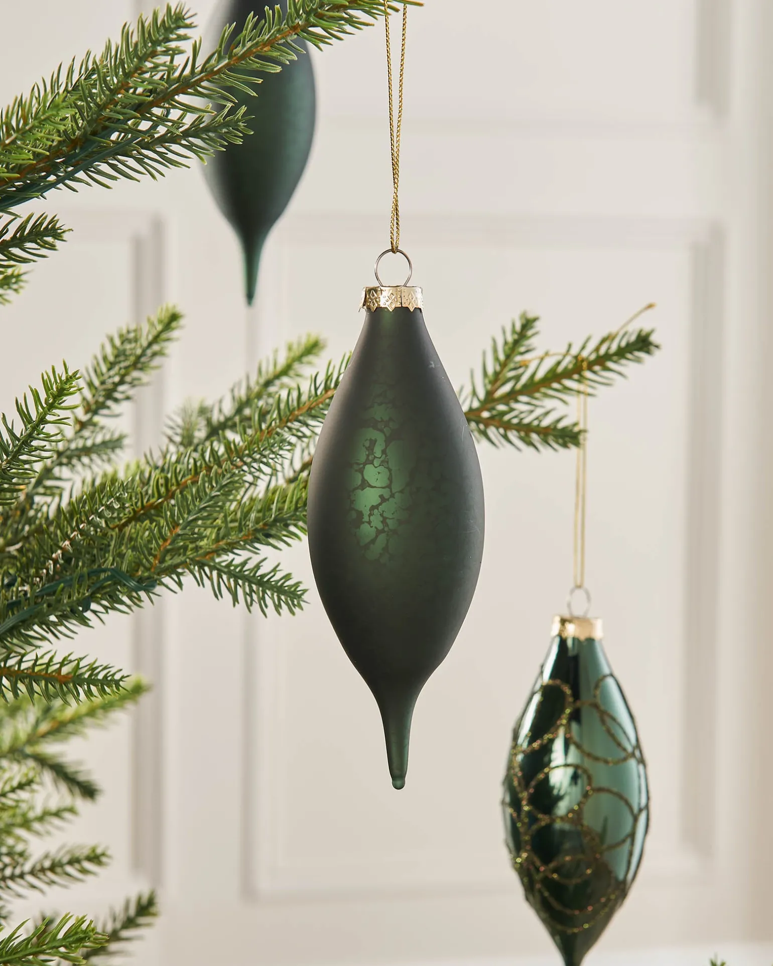 Sage Green Glass Baubles, 5 Pack, 15 Cm