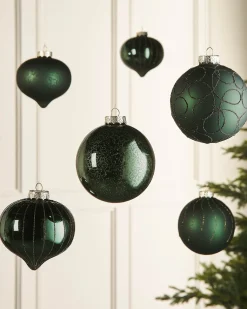 Sage Green Glass Baubles, 6 Pack, 10 Cm