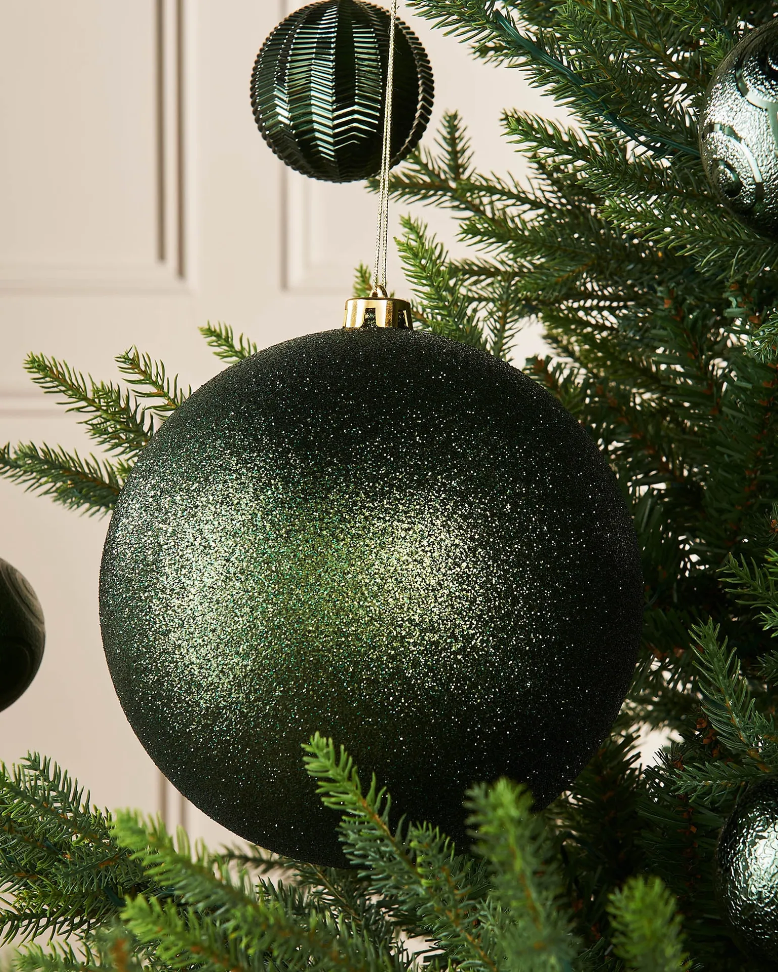 Sage Green Large Glitter Shatterproof Bauble, 20 Cm