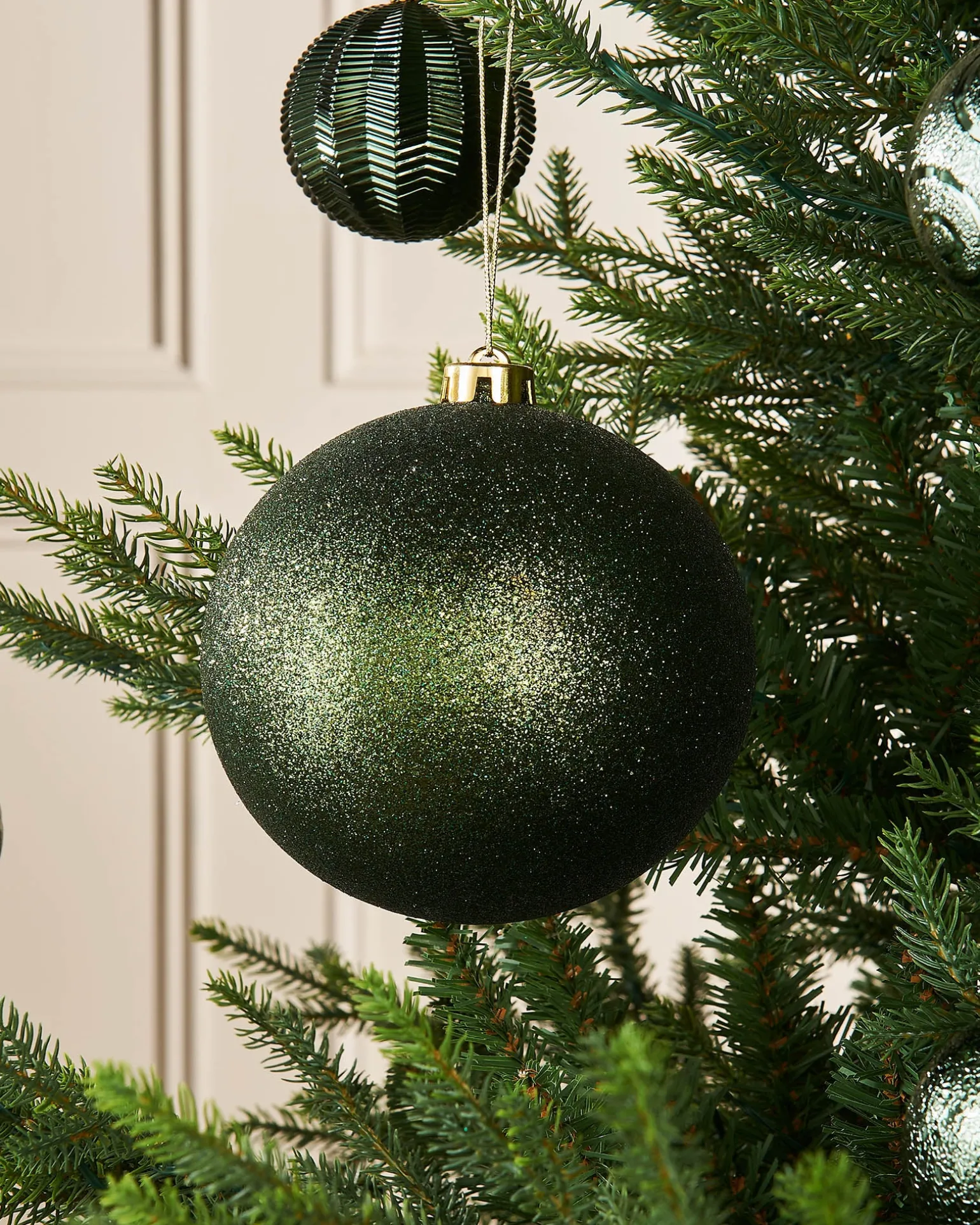 Sage Green Large Glitter Shatterproof Bauble, 15 Cm