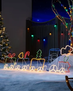 Santa And Train Rope Light Silhouette, 200 Cm