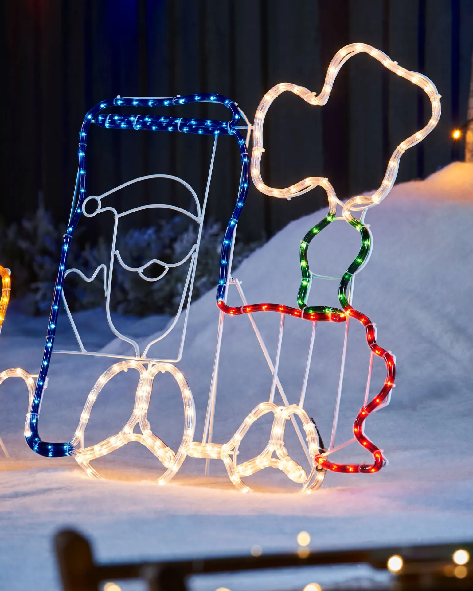 Santa And Train Rope Light Silhouette, 200 Cm
