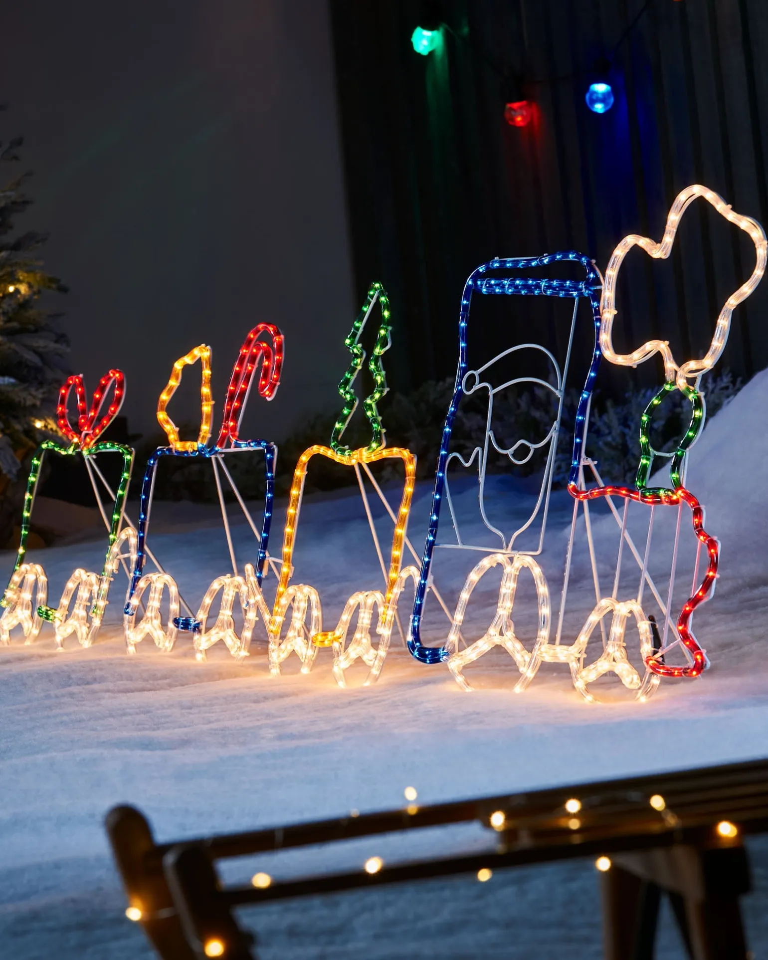 Santa And Train Rope Light Silhouette, 200 Cm