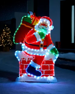 Santa On Chimney Rope Light Silhouette, 95 Cm