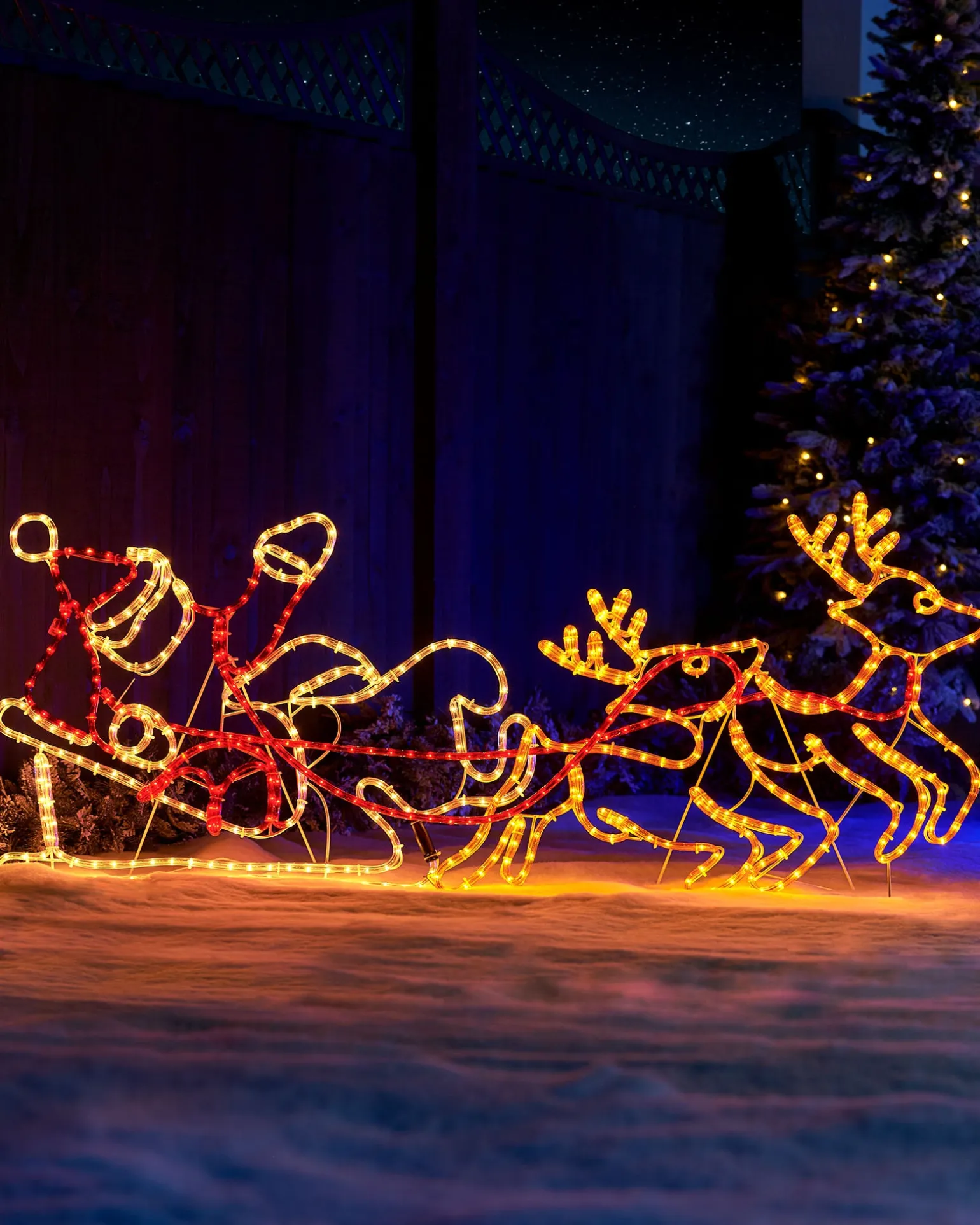 Santa Sleigh Reindeer LED Rope Light Silhouette, 156 Cm