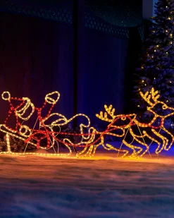 Santa Sleigh Reindeer LED Rope Light Silhouette, 156 Cm