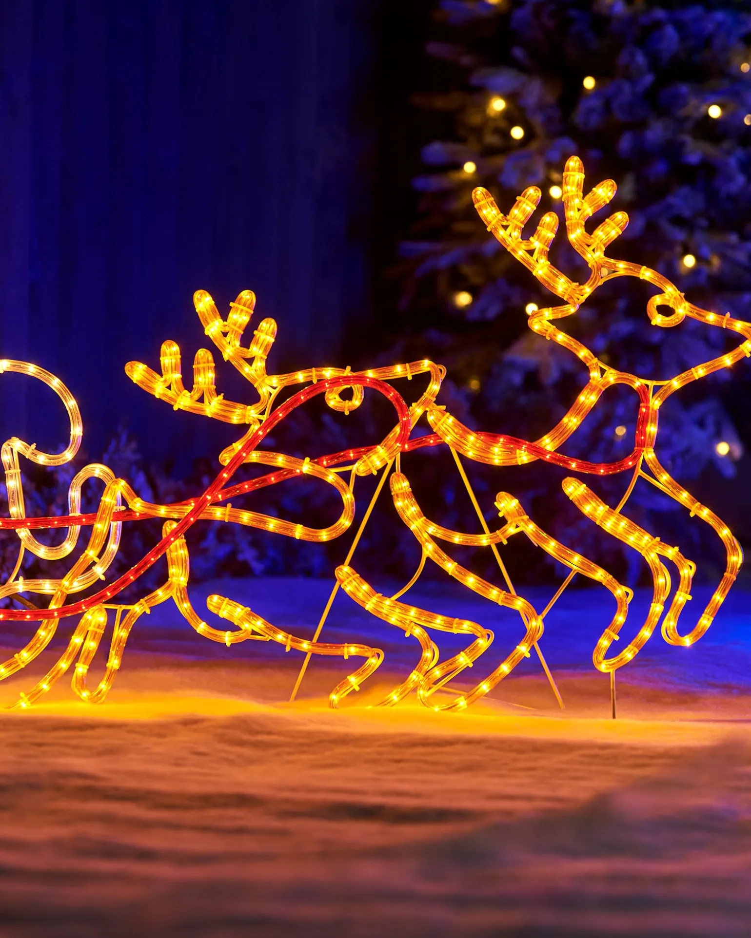 Santa Sleigh Reindeer LED Rope Light Silhouette, 156 Cm