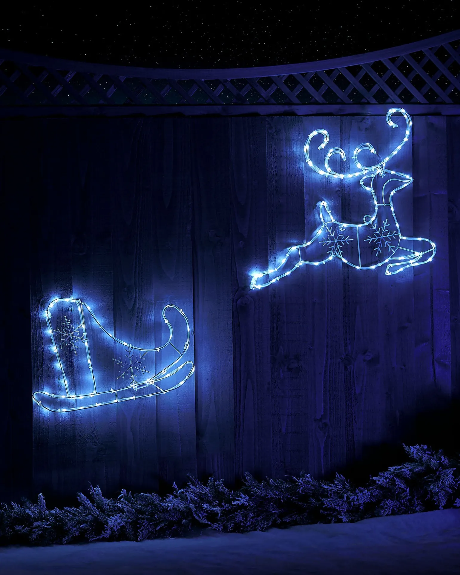 Santa Sleigh With Reindeer Rope Light Silhouette, 60 Cm