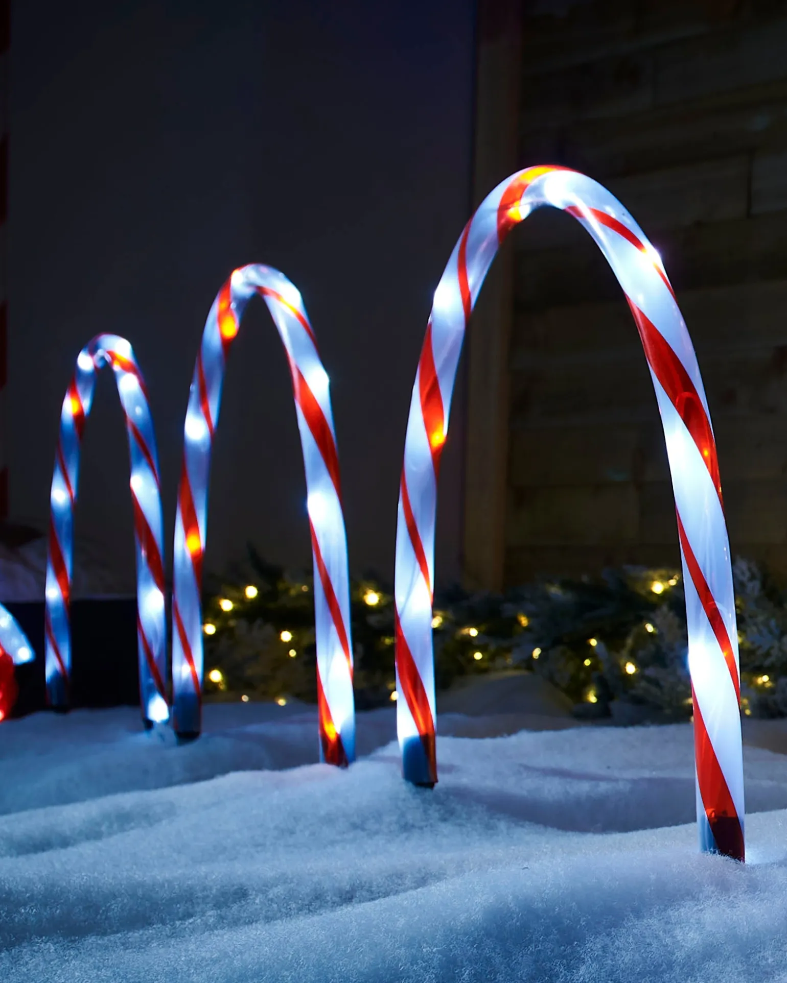 Set Of 4 Candy Cane Arch Pathway Stake Lights, 50 Cm