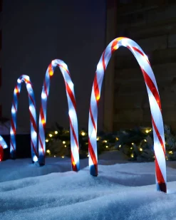 Set Of 4 Candy Cane Arch Pathway Stake Lights, 50 Cm