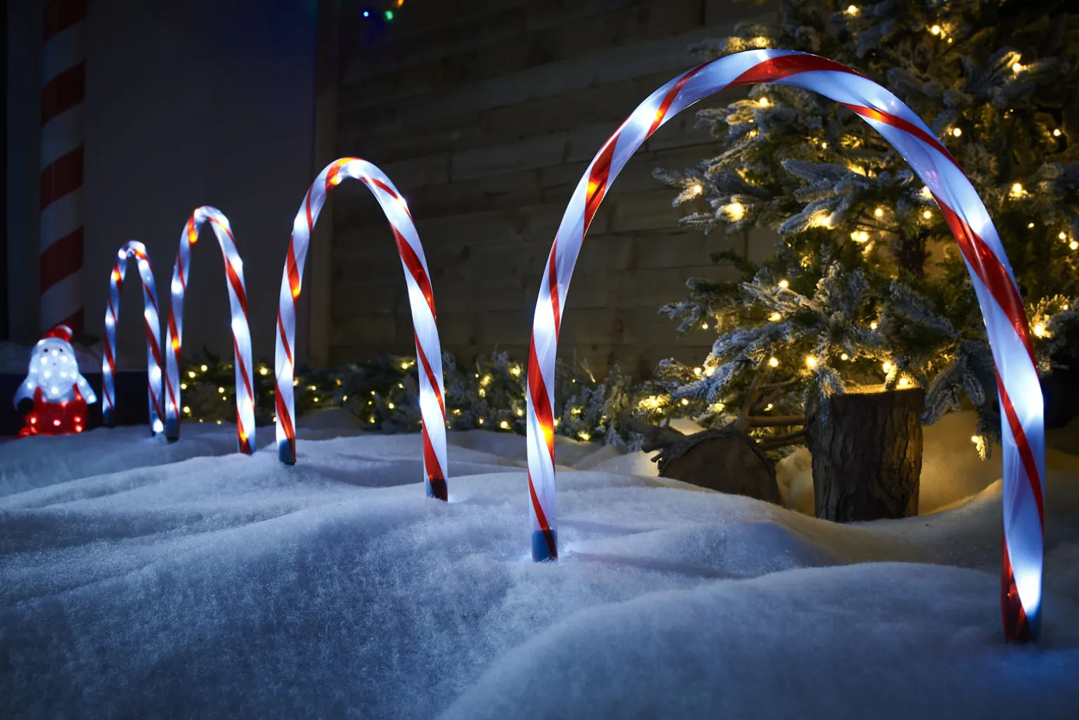 Set Of 4 Candy Cane Arch Pathway Stake Lights, 50 Cm