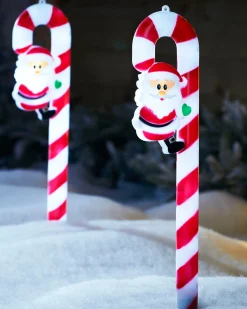 Set Of 3 Candy Cane Pathway Stake Lights, 60 Cm