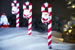 Set Of 3 Candy Cane Pathway Stake Lights, 60 Cm