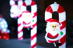Set Of 3 Candy Cane Pathway Stake Lights, 60 Cm