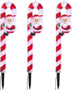 Set Of 3 Candy Cane Pathway Stake Lights, 60 Cm